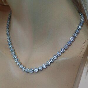 Unbranded Beautiful Sparkling Round Dainty CZ Necklace 17" W Safety Clasp